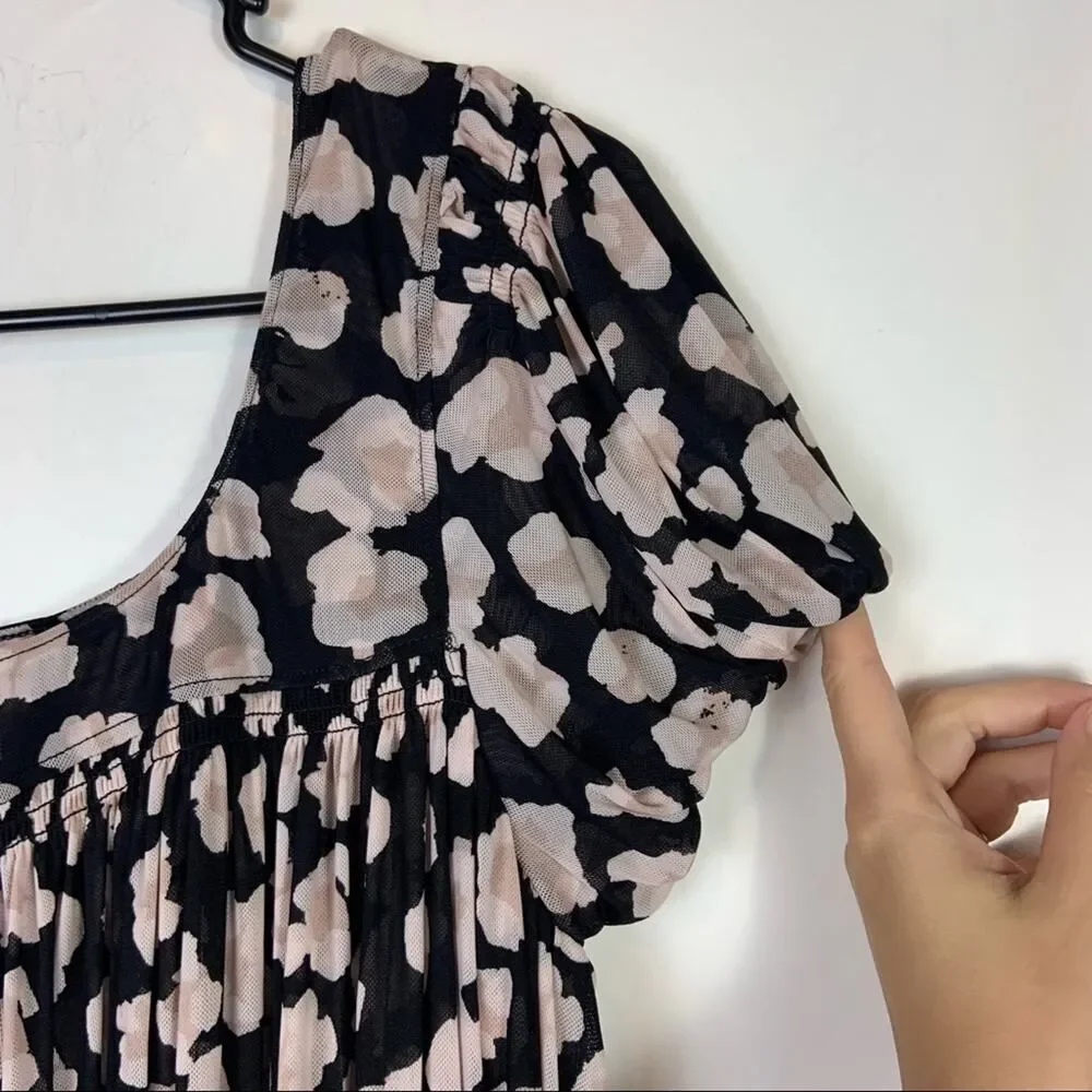 Free People Megs Animal Print Cropped Blouse XS